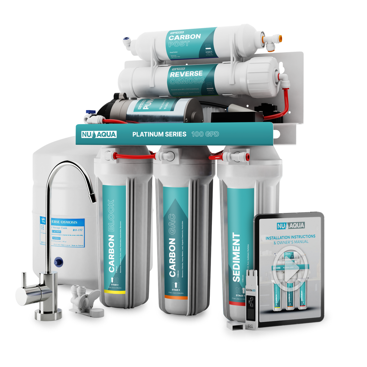 Platinum Series 5 Stage 100GPD RO System with Booster Pump